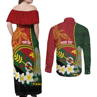Personalised PNG Simbu Provins Couples Matching Off Shoulder Maxi Dress and Long Sleeve Button Shirt Papua New Guinea Plumeria Melanesian Pattern - Polynesian Pride