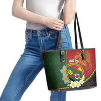 Personalised PNG Simbu Provins Leather Tote Bag Papua New Guinea Plumeria Melanesian Pattern - Polynesian Pride