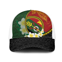 PNG Simbu Provins Mesh Trucker Cap Papua New Guinea Plumeria Melanesian Pattern LT14 One Size White Green - Polynesian Pride