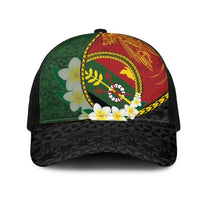 PNG Simbu Provins Mesh Trucker Cap Papua New Guinea Plumeria Melanesian Pattern LT14 One Size Black Green - Polynesian Pride