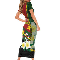 Personalised PNG Simbu Provins Short Sleeve Bodycon Dress Papua New Guinea Plumeria Melanesian Pattern - Polynesian Pride