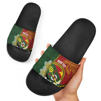 Personalised PNG Simbu Provins Slide Sandals Papua New Guinea Plumeria Melanesian Pattern - Polynesian Pride