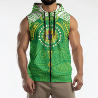 Cook Islands Manta Ray Sleeveless Zip Hoodie Kuki Airani Tattoo Green Color LT14 - Polynesian Pride