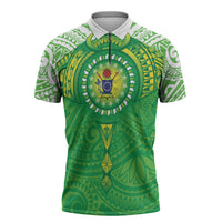 Cook Islands Manta Ray Zipper Polo Shirt Kuki Airani Tattoo Green Color LT14 Green - Polynesian Pride