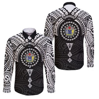 Cook Islands Manta Ray Family Matching Long Sleeve Bodycon Dress and Hawaiian Shirt Kuki Airani Tattoo Black Color LT14 Dad's Shirt - Long Sleeve Black - Polynesian Pride