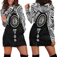 Cook Islands Manta Ray Hoodie Dress Kuki Airani Tattoo Black Color LT14 - Polynesian Pride