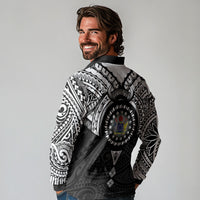 Cook Islands Manta Ray Long Sleeve Polo Shirt Kuki Airani Tattoo Black Color LT14 - Polynesian Pride