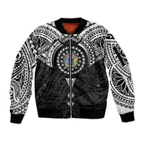 Cook Islands Manta Ray Sleeve Zip Bomber Jacket Kuki Airani Tattoo Black Color LT14 Unisex Black - Polynesian Pride