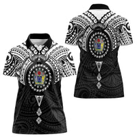 Cook Islands Manta Ray Women Polo Shirt Kuki Airani Tattoo Black Color LT14 - Polynesian Pride