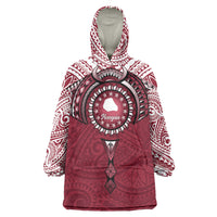 Personalised Cook Islands Mangaia Wearable Blanket Hoodie Map With Kuki Airani Manta Ray Tattoo LT14 One Size Maroon - Polynesian Pride