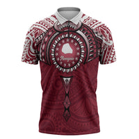 Personalised Cook Islands Mangaia Zipper Polo Shirt Map With Kuki Airani Manta Ray Tattoo LT14 Maroon - Polynesian Pride