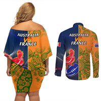 France And Australia Rugby Couples Matching Off Shoulder Short Dress and Long Sleeve Button Shirts 2023 World Cup Le Bleus Wallabies Together LT14 - Polynesian Pride