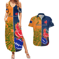 France And Australia Rugby Couples Matching Summer Maxi Dress and Hawaiian Shirt 2023 World Cup Le Bleus Wallabies Together LT14 Gold - Polynesian Pride