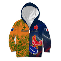 France And Australia Rugby Kid Hoodie 2023 World Cup Le Bleus Wallabies Together LT14 - Polynesian Pride