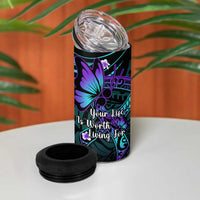 Polynesia Suicide Prevention Awareness 4 in 1 Can Cooler Tumbler Your Life Is Worth Living For Polynesian Purple Pattern