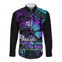 Polynesia Suicide Prevention Awareness Long Sleeve Button Shirt Your Life Is Worth Living For Polynesian Purple Pattern LT14 Unisex Purple - Polynesian Pride