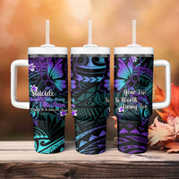 Polynesia Suicide Prevention Awareness Tumbler With Handle Your Life Is Worth Living For Polynesian Purple Pattern