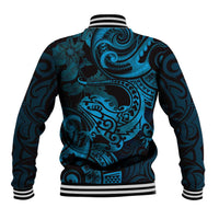New Zealand Tuatara Baseball Jacket Aotearoa Maori Clematis Flowers - Blue LT14 - Polynesian Pride