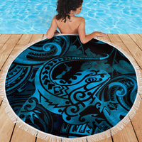 New Zealand Tuatara Beach Blanket Aotearoa Maori Clematis Flowers - Blue LT14 - Polynesian Pride