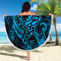 New Zealand Tuatara Beach Blanket Aotearoa Maori Clematis Flowers - Blue LT14 - Polynesian Pride