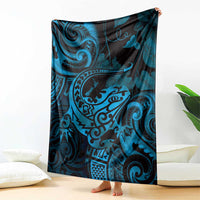 New Zealand Tuatara Blanket Aotearoa Maori Clematis Flowers - Blue LT14 - Polynesian Pride