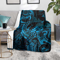 New Zealand Tuatara Blanket Aotearoa Maori Clematis Flowers - Blue LT14 - Polynesian Pride