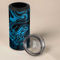 New Zealand Tuatara 4 in 1 Can Cooler Tumbler Aotearoa Maori Clematis Flowers - Blue
