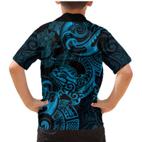 New Zealand Tuatara Family Matching Mermaid Dress and Hawaiian Shirt Aotearoa Maori Clematis Flowers - Blue
