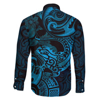 New Zealand Tuatara Family Matching Off Shoulder Short Dress and Hawaiian Shirt Aotearoa Maori Clematis Flowers - Blue LT14 - Polynesian Pride