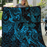 New Zealand Tuatara Quilt Aotearoa Maori Clematis Flowers - Blue