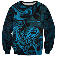 New Zealand Tuatara Sweatshirt Aotearoa Maori Clematis Flowers - Blue LT14 Unisex Blue - Polynesian Pride