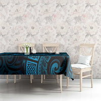 New Zealand Tuatara Tablecloth Aotearoa Maori Clematis Flowers - Blue