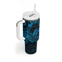New Zealand Tuatara Tumbler With Handle Aotearoa Maori Clematis Flowers - Blue LT14 - Polynesian Pride