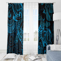 New Zealand Tuatara Window Curtain Aotearoa Maori Clematis Flowers - Blue LT14 - Polynesian Pride