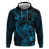 New Zealand Tuatara Zip Hoodie Aotearoa Maori Clematis Flowers - Blue