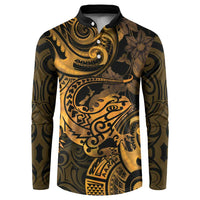 New Zealand Tuatara Button Sweatshirt Aotearoa Maori Clematis Flowers - Gold LT14 Gold - Polynesian Pride