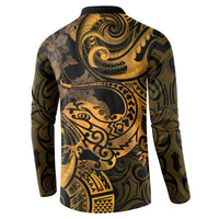 New Zealand Tuatara Button Sweatshirt Aotearoa Maori Clematis Flowers - Gold LT14 - Polynesian Pride