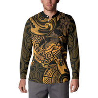 New Zealand Tuatara Button Sweatshirt Aotearoa Maori Clematis Flowers - Gold LT14 - Polynesian Pride