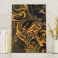 New Zealand Tuatara Canvas Wall Art Aotearoa Maori Clematis Flowers - Gold LT14 Without Frame Gold - Polynesian Pride