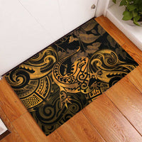 New Zealand Tuatara Rubber Doormat Aotearoa Maori Clematis Flowers - Gold LT14 - Polynesian Pride