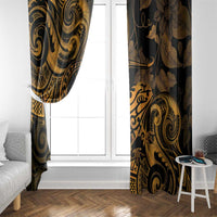 New Zealand Tuatara Window Curtain Aotearoa Maori Clematis Flowers - Gold LT14 - Polynesian Pride