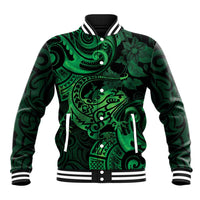 New Zealand Tuatara Baseball Jacket Aotearoa Maori Clematis Flowers - Green LT14 Unisex Green - Polynesian Pride