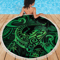New Zealand Tuatara Beach Blanket Aotearoa Maori Clematis Flowers - Green LT14 - Polynesian Pride