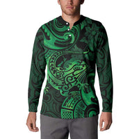New Zealand Tuatara Button Sweatshirt Aotearoa Maori Clematis Flowers - Green LT14 - Polynesian Pride