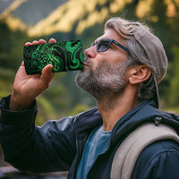 New Zealand Tuatara 4 in 1 Can Cooler Tumbler Aotearoa Maori Clematis Flowers - Green