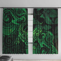 New Zealand Tuatara Window Curtain Aotearoa Maori Clematis Flowers - Green LT14 With Hooks Green - Polynesian Pride