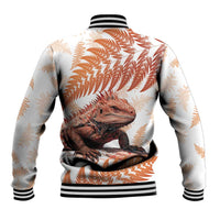 Red New Zealand Tuatara Baseball Jacket Aotearoa Sphenodon Punctatus Silver Fern LT14 - Polynesian Pride
