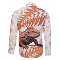 Red New Zealand Tuatara Family Matching Off Shoulder Maxi Dress and Hawaiian Shirt Aotearoa Sphenodon Punctatus Silver Fern