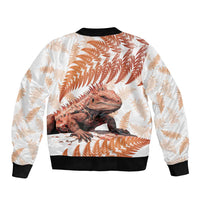 Red New Zealand Tuatara Sleeve Zip Bomber Jacket Aotearoa Sphenodon Punctatus Silver Fern
