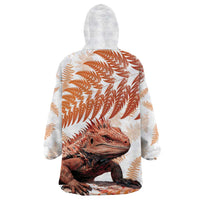 Red New Zealand Tuatara Wearable Blanket Hoodie Aotearoa Sphenodon Punctatus Silver Fern